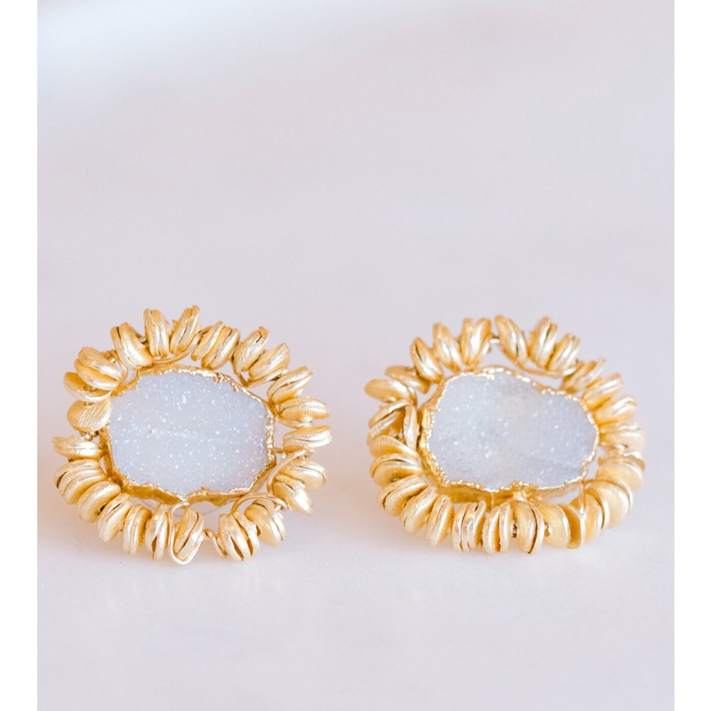 Kori Green Scribble Stud - White Druzy